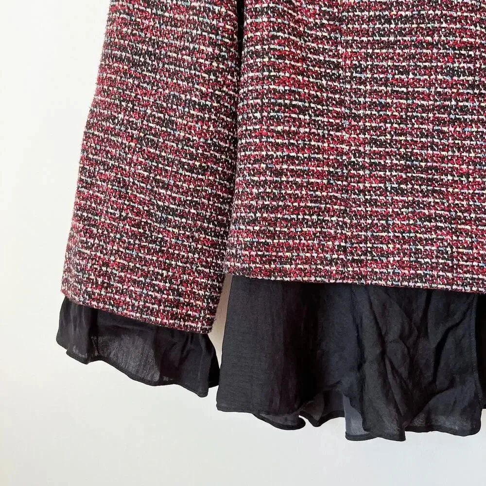 Slate &‎ Willow Tweed Ruffle Trim Peplum Jacket Blazer Zip Size 12 Career Work